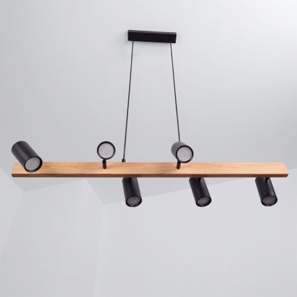 Brilagi - Lampa wisząca LED RGBW ściemnialna na lince SELE 6xGU10/6,5W/230V 2700-6500K czarny/dekor dębu + pilot zdalnego sterowania