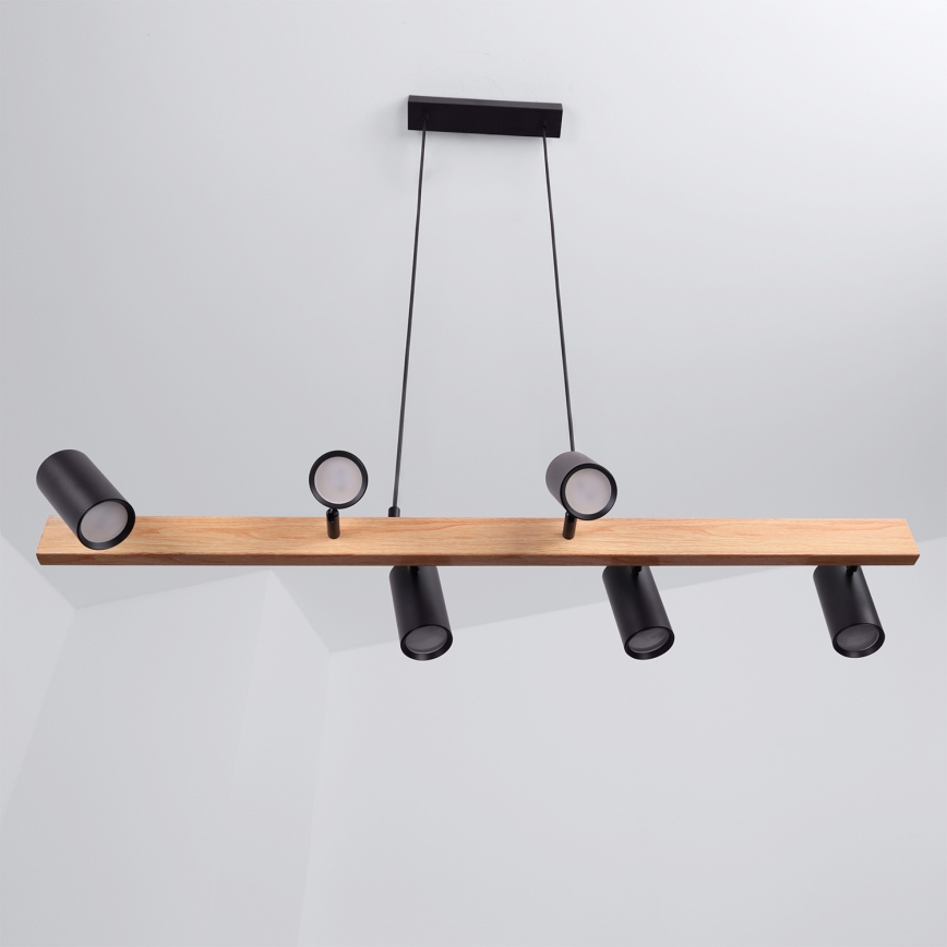 Brilagi - Lampa wisząca LED RGBW ściemnialna na lince SELE 6xGU10/6,5W/230V 2700-6500K czarny/dekor dębu + pilot zdalnego sterowania