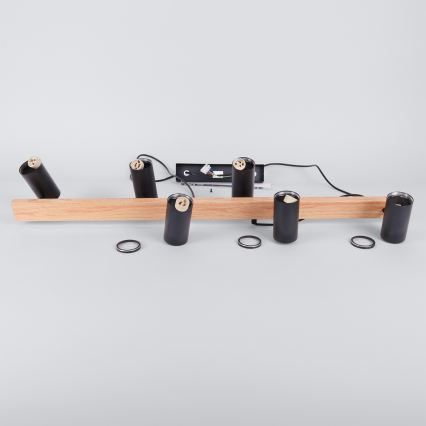 Brilagi - Lampa wisząca LED RGBW ściemnialna na lince SELE 6xGU10/6,5W/230V 2700-6500K czarny/dekor dębu + pilot zdalnego sterowania