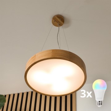 Brilagi - LED RGBW ściemnialny żyrandol na linkach CARVALHO 3xE27/15W/230V 2700-6500K Wi-Fi dąb śr. 47,5 cm