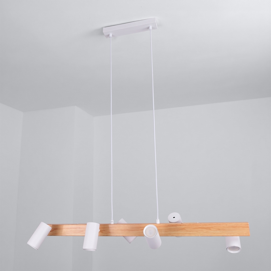 Brilagi - LED RGBW ściemnialny żyrandol wiszący na lince SELE 6xGU10/6,5W/230V 2700-6500K biały/dekor dębowy + pilot zdalnego sterowania