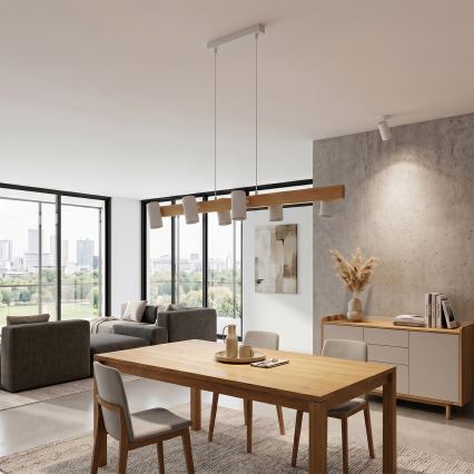 Brilagi - LED RGBW ściemnialny żyrandol wiszący na lince SELE 6xGU10/6,5W/230V 2700-6500K biały/dekor dębowy + pilot zdalnego sterowania