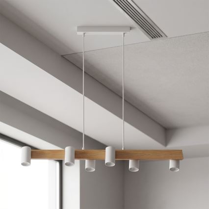 Brilagi - LED RGBW ściemnialny żyrandol wiszący na lince SELE 6xGU10/6,5W/230V 2700-6500K biały/dekor dębowy + pilot zdalnego sterowania