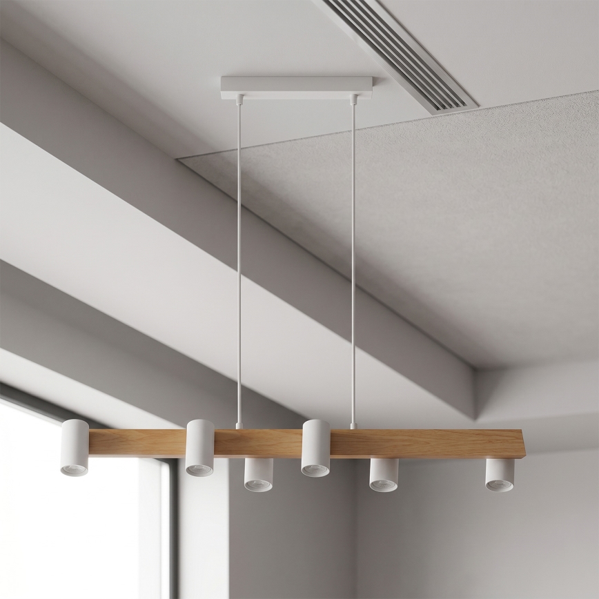 Brilagi - LED RGBW ściemnialny żyrandol wiszący na lince SELE 6xGU10/6,5W/230V 2700-6500K biały/dekor dębowy + pilot zdalnego sterowania