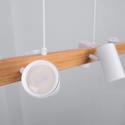 Brilagi - LED RGBW ściemnialny żyrandol wiszący na lince SELE 6xGU10/6,5W/230V 2700-6500K biały/dekor dębowy + pilot zdalnego sterowania