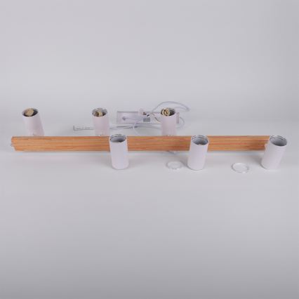 Brilagi - LED RGBW ściemnialny żyrandol wiszący na lince SELE 6xGU10/6,5W/230V 2700-6500K biały/dekor dębowy + pilot zdalnego sterowania