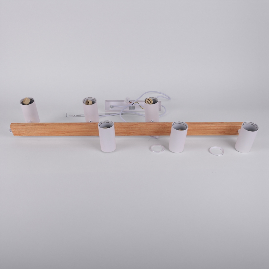 Brilagi - LED RGBW ściemnialny żyrandol wiszący na lince SELE 6xGU10/6,5W/230V 2700-6500K biały/dekor dębowy + pilot zdalnego sterowania