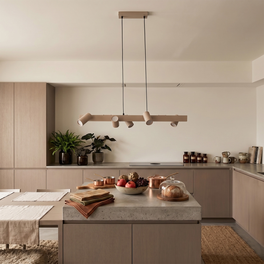 Brilagi - LED RGBW ściemnialna lampa wisząca na linkach SELE 6xGU10/6,5W/230V 2700-6500K beżowa + zdalne sterowanie