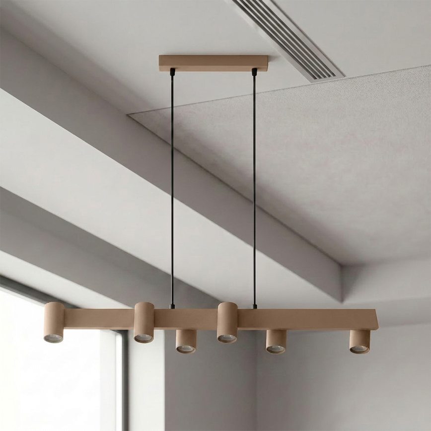 Brilagi - LED RGBW ściemnialna lampa wisząca na linkach SELE 6xGU10/6,5W/230V 2700-6500K beżowa + zdalne sterowanie