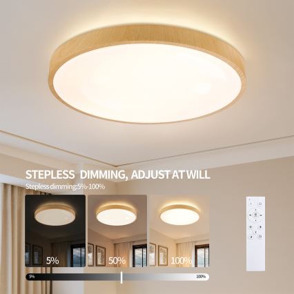 Brilagi - LED ściemnialna oprawa sufitowa GLASS POOL DOUBLE LED/80W/230V 3000-6000K 60 cm dekor drewna + pilot zdalnego sterowania