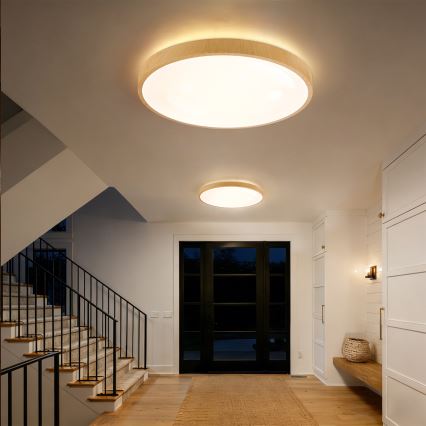 Brilagi - LED ściemnialna oprawa sufitowa GLASS POOL DOUBLE LED/80W/230V 3000-6000K 60 cm dekor drewna + pilot zdalnego sterowania