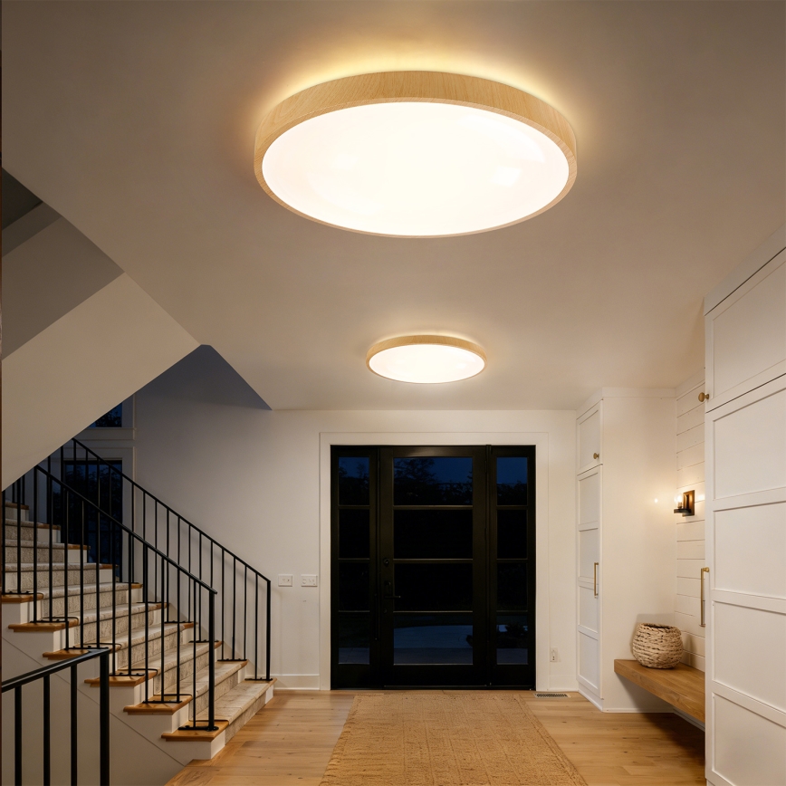 Brilagi - LED ściemnialna oprawa sufitowa GLASS POOL DOUBLE LED/80W/230V 3000-6000K 60 cm dekor drewna + pilot zdalnego sterowania