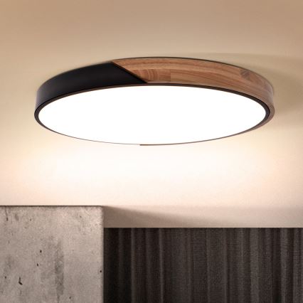 Brilagi - PILANA ściemnialny plafon LED 60W/230V, regulowana temperatura barwy 3000-6500K, dąb/czarny, śr. 60 cm + pilot zdalnego sterowania
