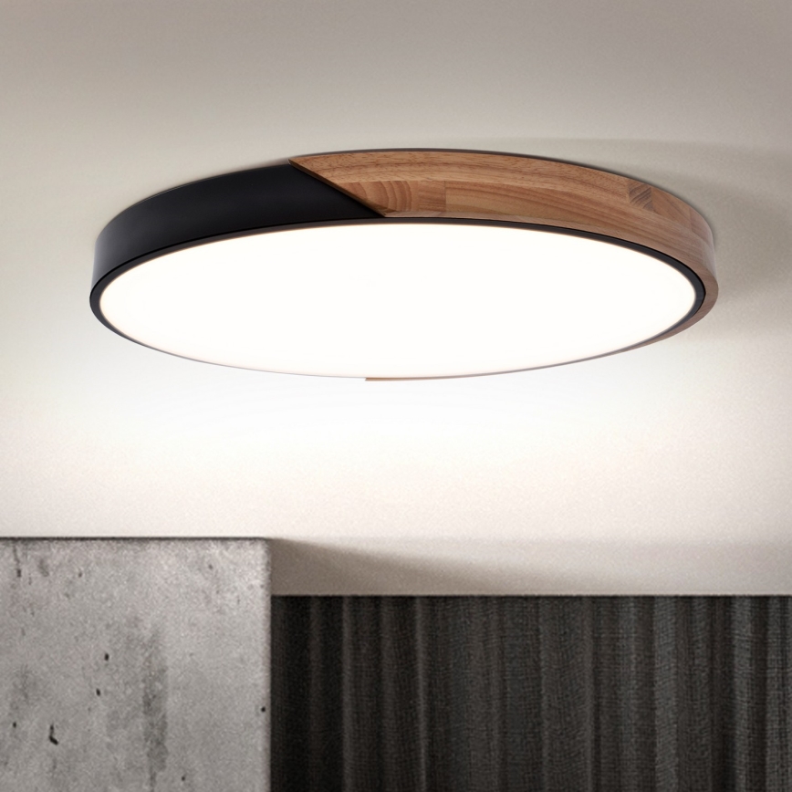 Brilagi - PILANA ściemnialny plafon LED 60W/230V, regulowana temperatura barwy 3000-6500K, dąb/czarny, śr. 60 cm + pilot zdalnego sterowania