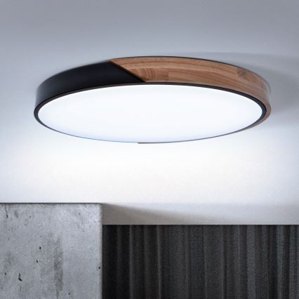 Brilagi - PILANA ściemnialny plafon LED 60W/230V, regulowana temperatura barwy 3000-6500K, dąb/czarny, śr. 60 cm + pilot zdalnego sterowania