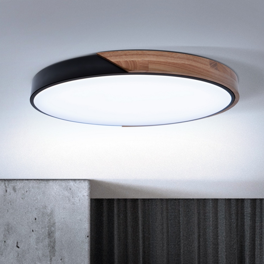 Brilagi - PILANA ściemnialny plafon LED 60W/230V, regulowana temperatura barwy 3000-6500K, dąb/czarny, śr. 60 cm + pilot zdalnego sterowania