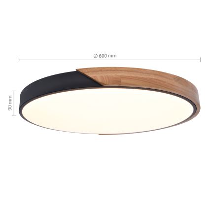 Brilagi - PILANA ściemnialny plafon LED 60W/230V, regulowana temperatura barwy 3000-6500K, dąb/czarny, śr. 60 cm + pilot zdalnego sterowania