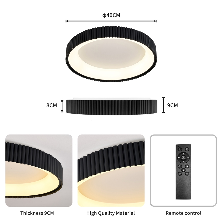 Brilagi - LED ściemnialna lampa sufitowa FALCON MODERN LED/30W/230V 3000-6500K śr. 40 cm czarna + pilot zdalnego sterowania