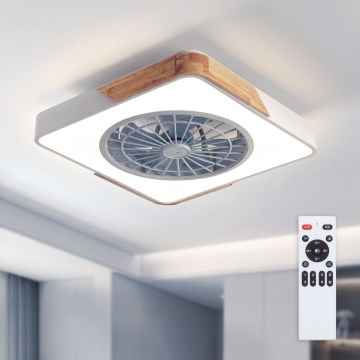 Brilagi - LED ściemnialna lampa sufitowa z wentylatorem LED/38W/230V 3000-6500K 3000-6500K 50x50 cm biały/dąb + pilot zdalnego sterowania