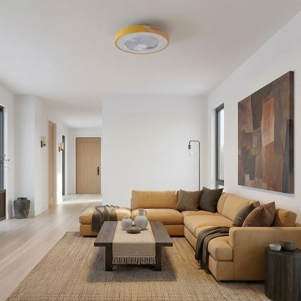 Brilagi - ściemnialna oprawa sufitowa LED z wentylatorem LED/38W/230V 3000-6500K 3000-6500K śr. 50 cm złoty/dąb + zdalne sterowanie