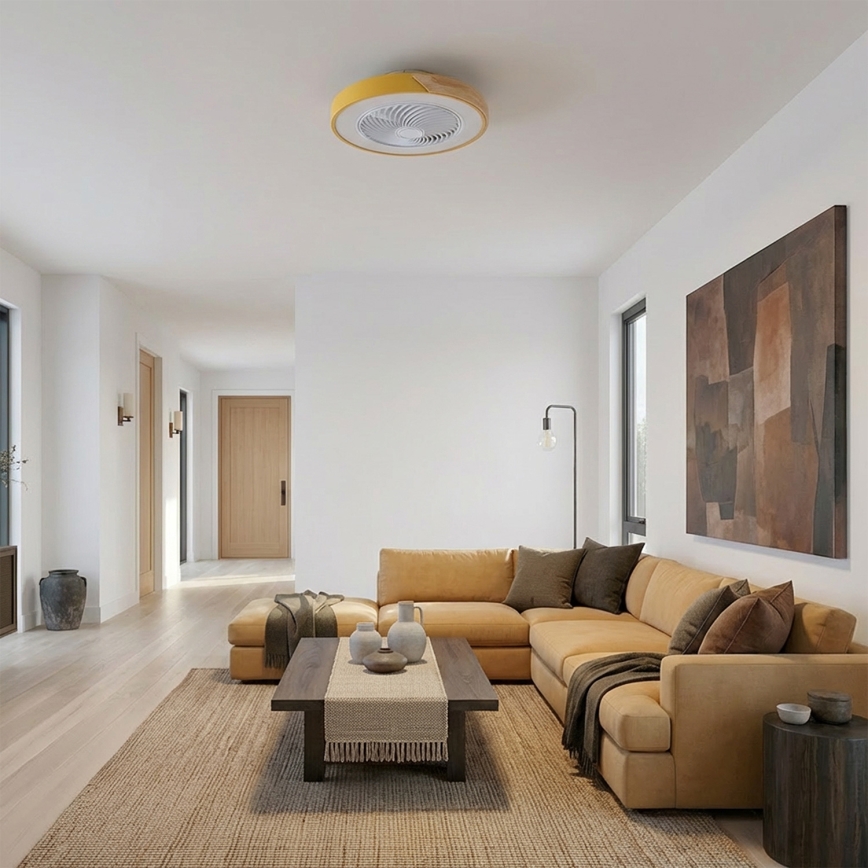 Brilagi - ściemnialna oprawa sufitowa LED z wentylatorem LED/38W/230V 3000-6500K 3000-6500K śr. 50 cm złoty/dąb + zdalne sterowanie
