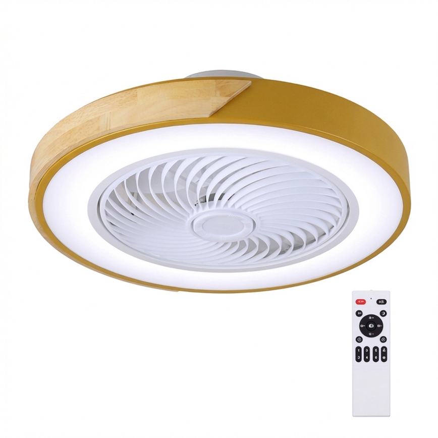Brilagi - ściemnialna oprawa sufitowa LED z wentylatorem LED/38W/230V 3000-6500K 3000-6500K śr. 50 cm złoty/dąb + zdalne sterowanie