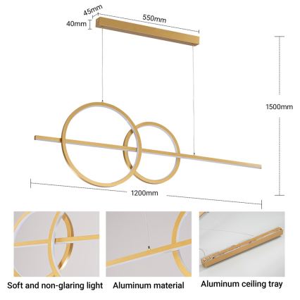 BRILAGI - LED ściemnialny żyrandol na lince SIGNATURE LED/53W/230V 3000-6000K 120 cm złoty + pilot zdalnego sterowania