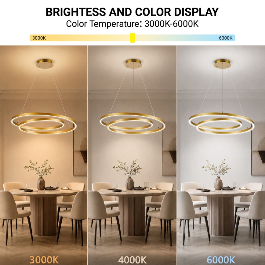 Brilagi - ściemnialny żyrandol na lince TWISTER LED/75W/230V 3000-6000K śr. 70 cm złoty + pilot zdalnego sterowania