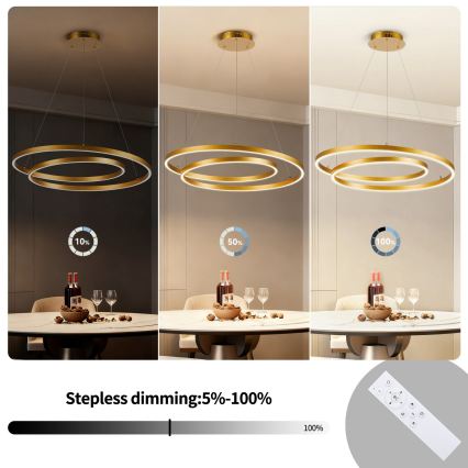Brilagi - ściemnialny żyrandol na lince TWISTER LED/75W/230V 3000-6000K śr. 70 cm złoty + pilot zdalnego sterowania