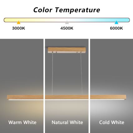 Brilagi - LED ściemnialny żyrandol na lince OAK SMART LED/30W/230V Wi-Fi Tuya dąb + pilot zdalnego sterowania