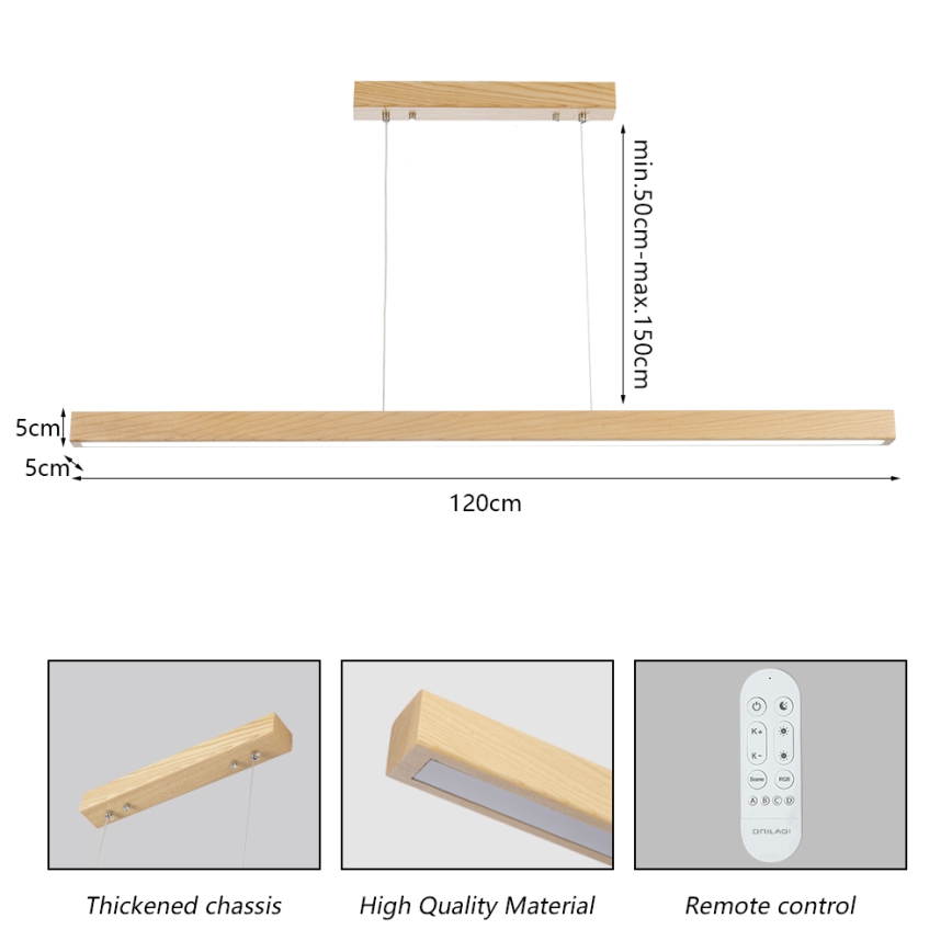 Brilagi - LED ściemnialny żyrandol na lince OAK SMART LED/30W/230V Wi-Fi Tuya dąb + pilot zdalnego sterowania