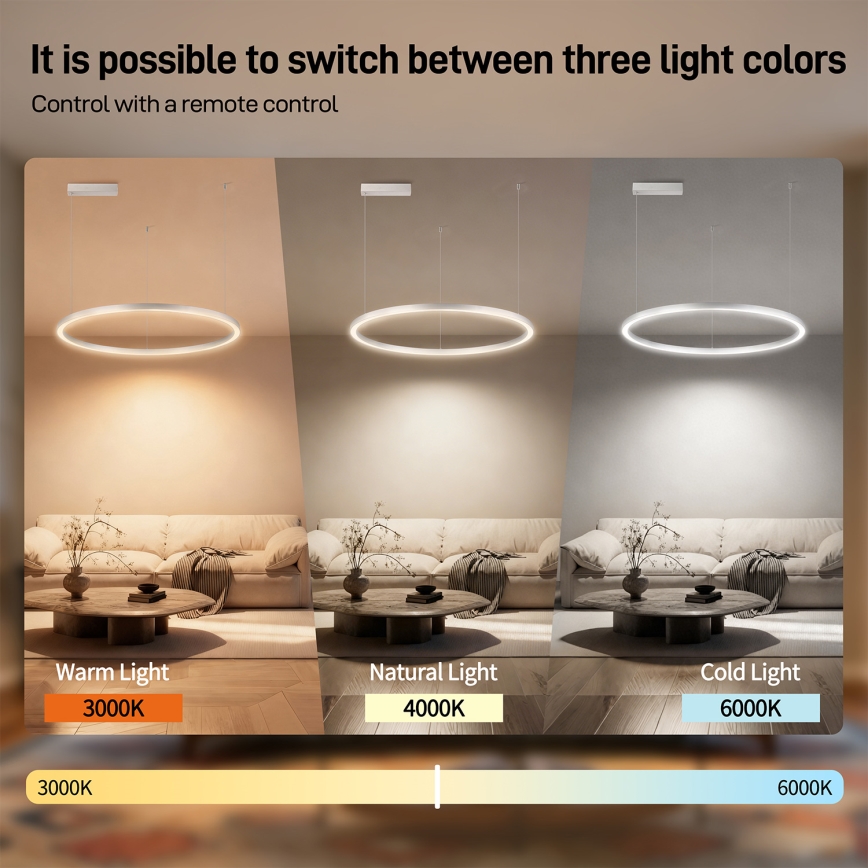 Brilagi - ściemnialny żyrandol LED na linkach PORTOFINO LED/60W/230V 3000-6000K Ø 80 cm srebrny + pilot zdalnego sterowania