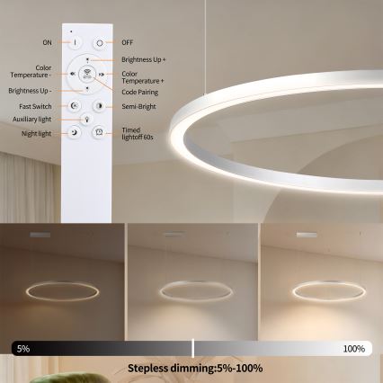 Brilagi - ściemnialny żyrandol LED na linkach PORTOFINO LED/60W/230V 3000-6000K Ø 80 cm srebrny + pilot zdalnego sterowania
