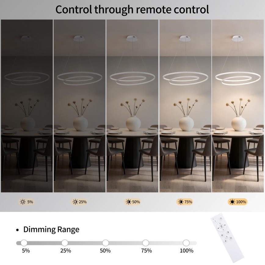 Brilagi - LED ściemnialny żyrandol wiszący na lince TWISTER LED/75W/230V 3000-6000K śr. 70 cm biały + pilot zdalnego sterowania