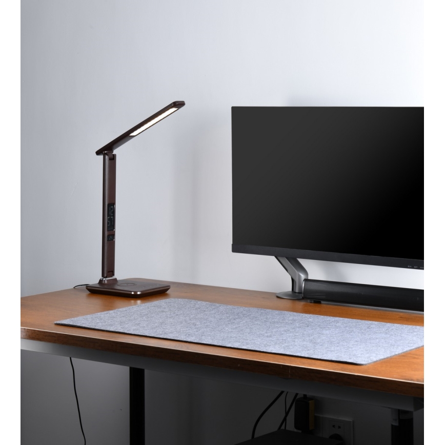 Brilagi - ściemniana lampa stołowa LED z bezprzewodowym ładowaniem QI i USB REGINA LED/8,5W/230V brązowa