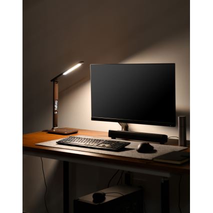 Brilagi - ściemniana lampa stołowa LED z bezprzewodowym ładowaniem QI i USB REGINA LED/8,5W/230V brązowa