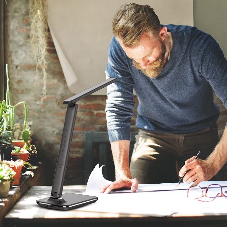 Brilagi - ściemniana lampa biurkowa LED z bezprzewodowym ładowaniem Qi i USB REGINA LED/8,5W/230V czarna