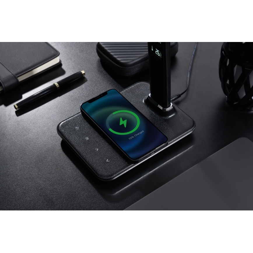 Brilagi - ściemniana lampa biurkowa LED z bezprzewodowym ładowaniem Qi i USB REGINA LED/8,5W/230V czarna