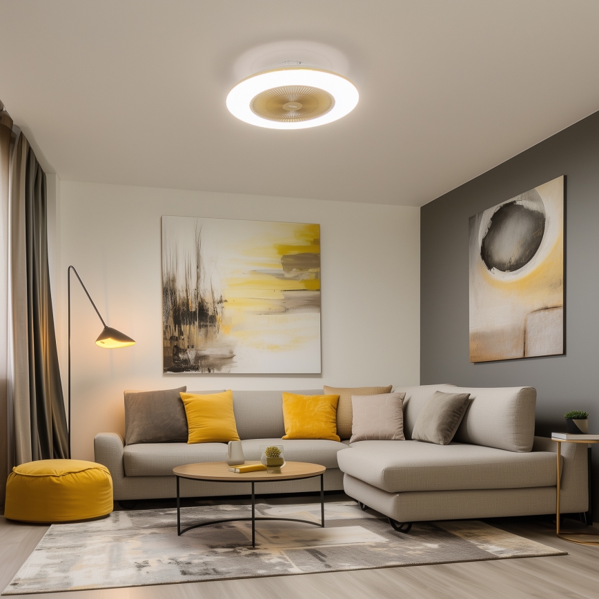 Brilagi - LED Lampa z regulacją jasności z wentylatorem AURA LED/38W/230V 3000-6000K złota + pilot zdalnego sterowania