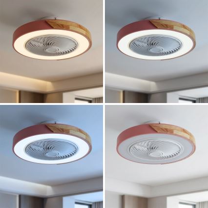 Brilagi - ściemnialna lampa sufitowa LED z wentylatorem LED/38W/230V 3000-6500K śr. 50 cm różowy/dąb + zdalne sterowanie