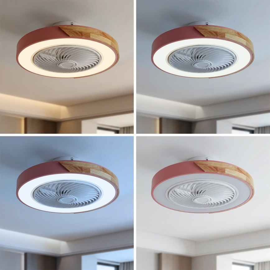 Brilagi - ściemnialna lampa sufitowa LED z wentylatorem LED/38W/230V 3000-6500K śr. 50 cm różowy/dąb + zdalne sterowanie