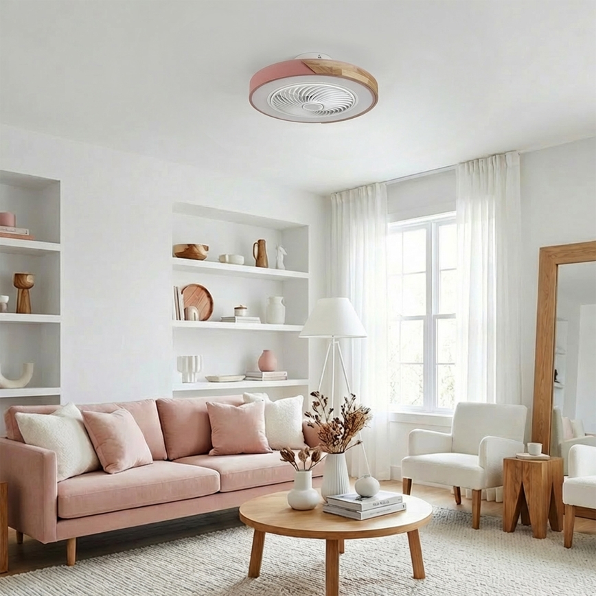 Brilagi - ściemnialna lampa sufitowa LED z wentylatorem LED/38W/230V 3000-6500K śr. 50 cm różowy/dąb + zdalne sterowanie