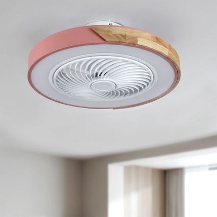 Brilagi - ściemnialna lampa sufitowa LED z wentylatorem LED/38W/230V 3000-6500K śr. 50 cm różowy/dąb + zdalne sterowanie