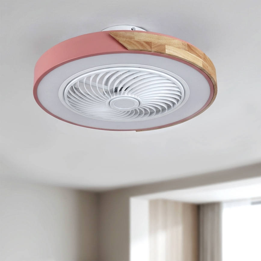 Brilagi - ściemnialna lampa sufitowa LED z wentylatorem LED/38W/230V 3000-6500K śr. 50 cm różowy/dąb + zdalne sterowanie