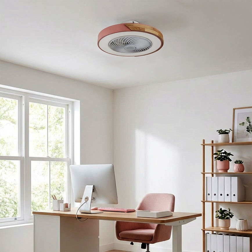 Brilagi - ściemnialna lampa sufitowa LED z wentylatorem LED/38W/230V 3000-6500K śr. 50 cm różowy/dąb + zdalne sterowanie