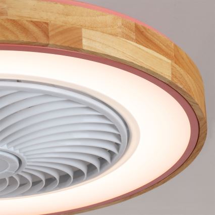 Brilagi - ściemnialna lampa sufitowa LED z wentylatorem LED/38W/230V 3000-6500K śr. 50 cm różowy/dąb + zdalne sterowanie