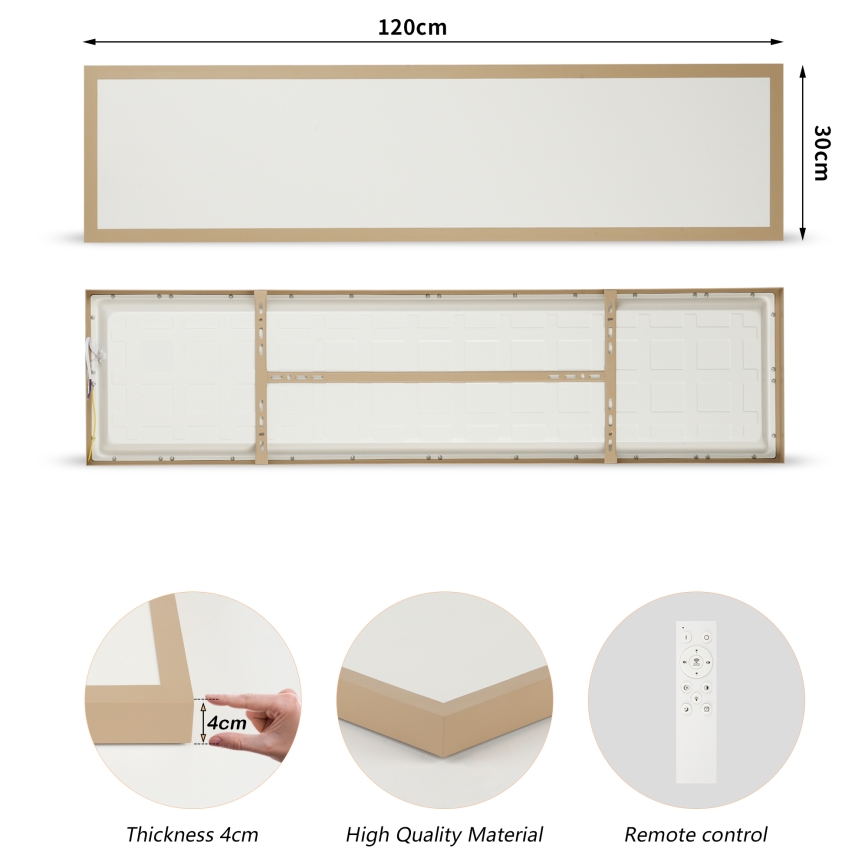 Brilagi - LED ściemnialna łazienkowa lampa sufitowa FRAME SMART LED/50W/230V 120x30 cm 3000-6000K IP44 beżowa + pilot zdalnego sterowania