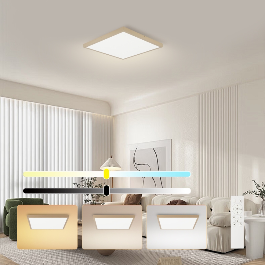 Brilagi - ściemnialna lampa sufitowa LED do łazienki FRAME SMART LED/50W/230V 60x60 cm 3000-6000K IP44 beżowa + pilot zdalnego sterowania