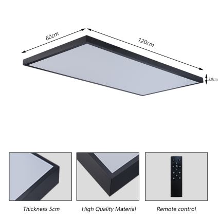 Brilagi - LED ściemnialny plafon łazienkowy FRAME SMART LED/96W/230V 120x60 cm 3000-6000K IP44 czarny + pilot zdalnego sterowania