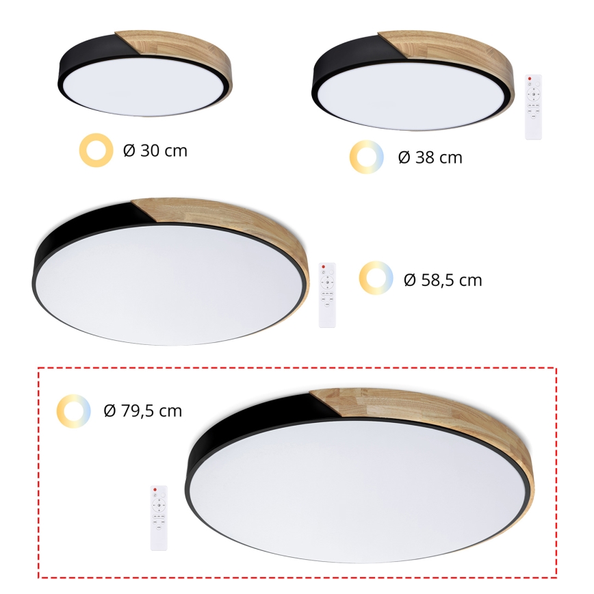 Brilagi - ściemnialna lampa sufitowa LED PILANA LED/72W/230V 3000-6500K dąb/czarny śr. 80 cm + pilot zdalnego sterowania